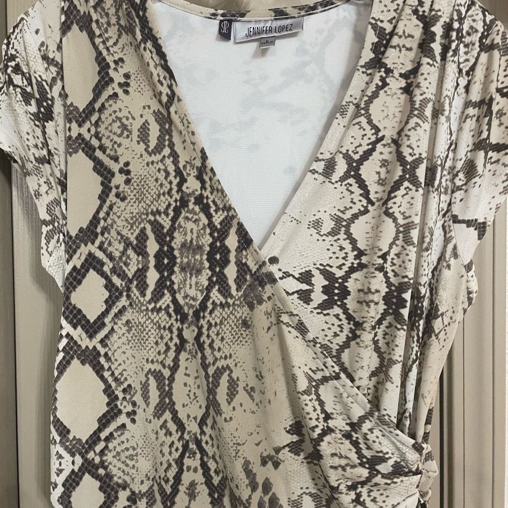 Jennifer Lopez Beige and Black Snake Print Blouse